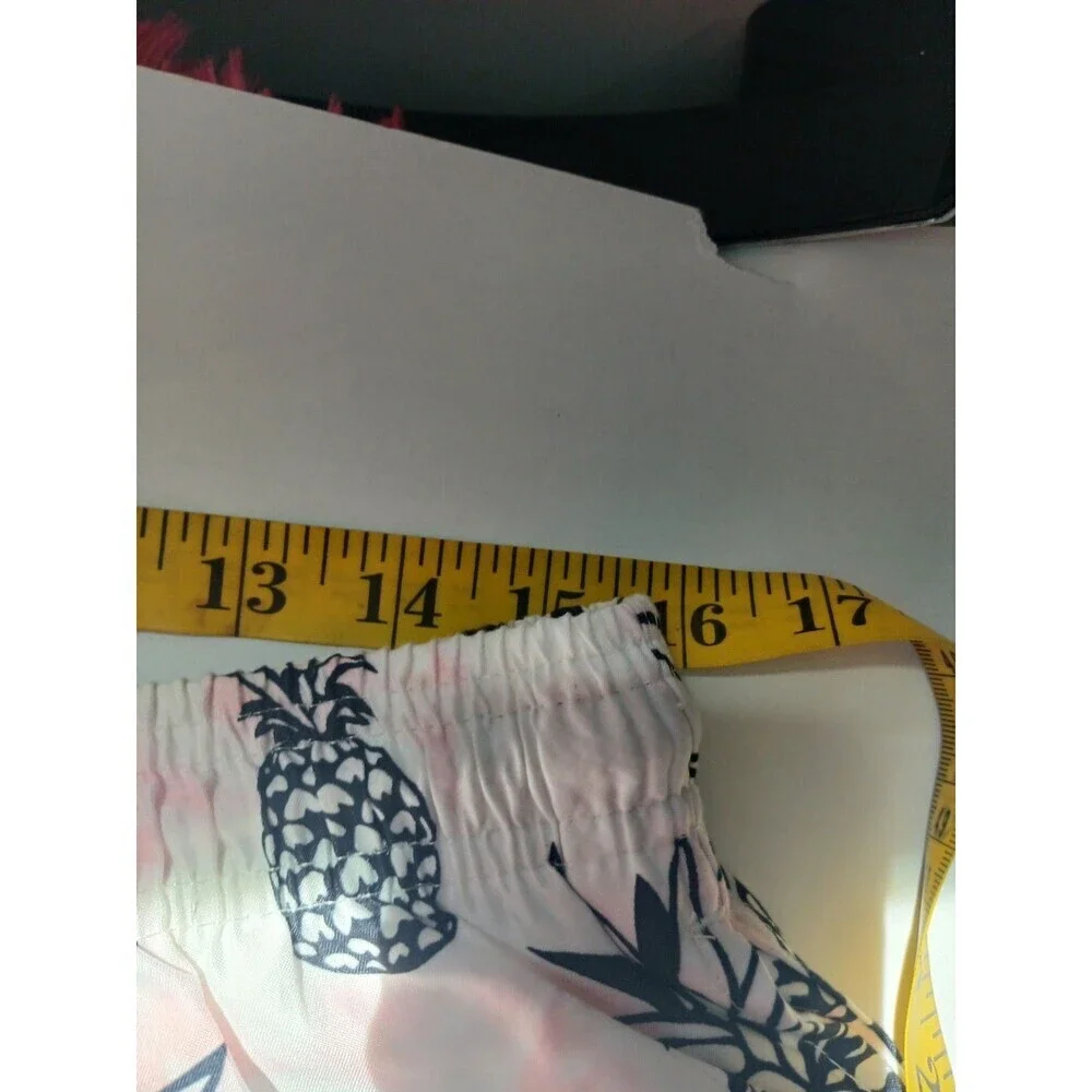 Spicy Tuna Swim Trunks Men XL Pineapple Print White Pink Beach Shorts